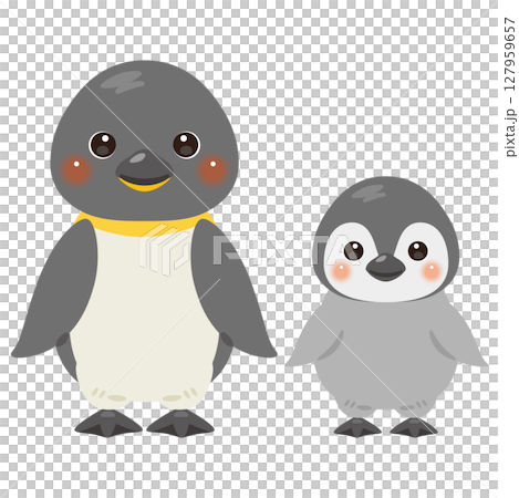 Front view illustration of a penguin parent and child Front view illustration of a penguin parent and child 127959657