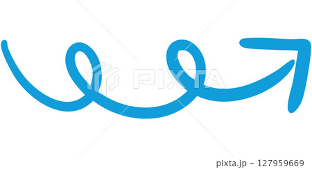 一本線の手書き矢印のイラスト11(青) 一本線の手書き矢印のイラスト11(青) 127959669