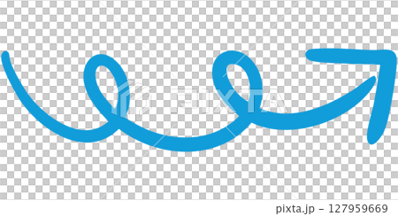 一本線の手書き矢印のイラスト11(青) 一本線の手書き矢印のイラスト11(青) 127959669