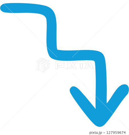 一本線の手書き矢印のイラスト16（青） 127959674