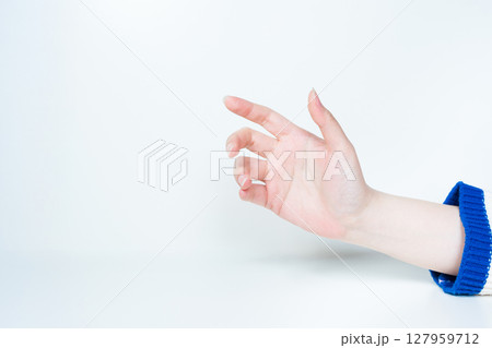 contactless in new normal concept from woman hand acting with white isolated background 127959712