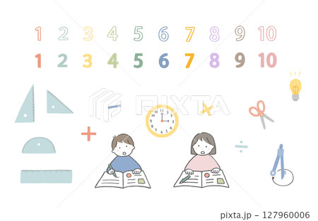 学校で算数の勉強をする子どもたちのイラストセット さんすう素材セット 学校で算数の勉強をする子どもたちのイラストセット さんすう素材セット 127960006