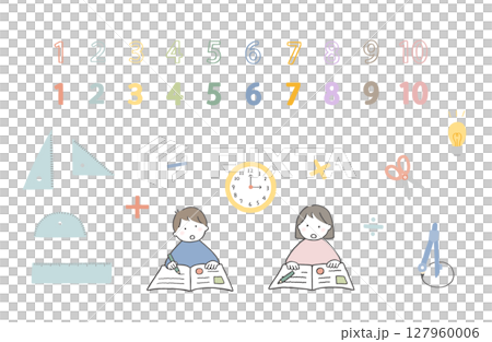 学校で算数の勉強をする子どもたちのイラストセット さんすう素材セット 学校で算数の勉強をする子どもたちのイラストセット さんすう素材セット 127960006