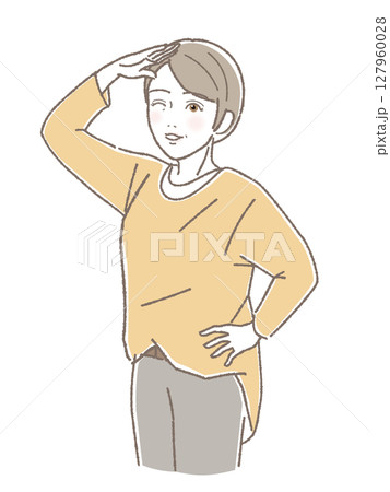 腰に手をあて遠くをみている中高年女性 127960028