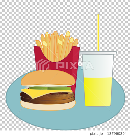 ファストフードのセットメニューイラスト ファストフードのセットメニューイラスト 127960294