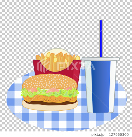 ファストフードのセットメニューイラスト ファストフードのセットメニューイラスト 127960300