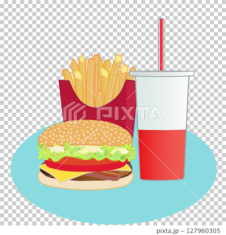 ファストフードのセットメニューイラスト 127960305