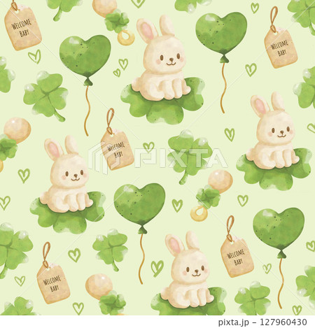 seamless pattern with rabbits and tree 127960430