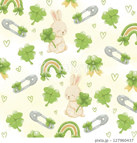 seamless pattern with rabbits and tree 127960437
