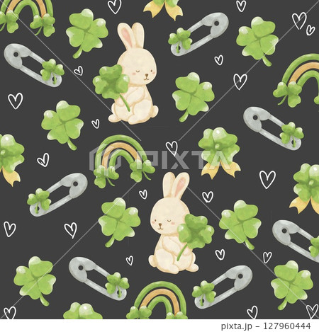 seamless pattern with rabbits and tree 127960444