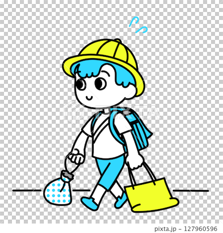 登下校の荷物が多い子 127960596