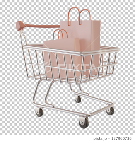 粉紅色購物車 3D 插圖 127960736