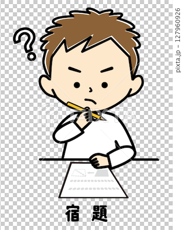 男孩列印他的家庭作業 127960926