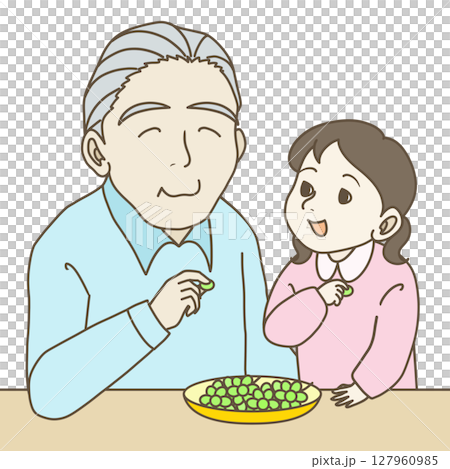 敬老の日_ぶどうを食べる祖父と孫 127960985
