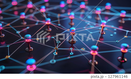 Network of search engine icons connected by glowing 127961146