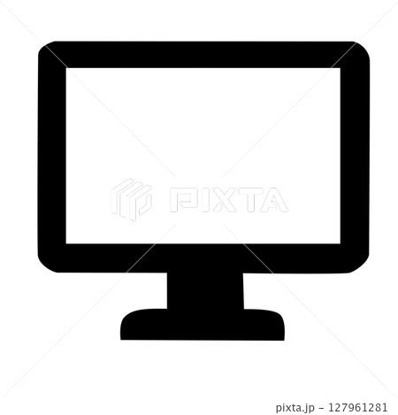 シンプルなテレビやパソコンモニターのモノクロアイコンイラスト 127961281