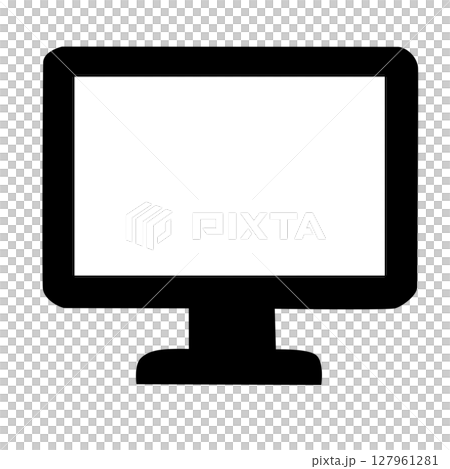 シンプルなテレビやパソコンモニターのモノクロアイコンイラスト 127961281