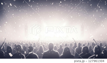 紙吹雪舞う夜の音楽フェス会場 127961304
