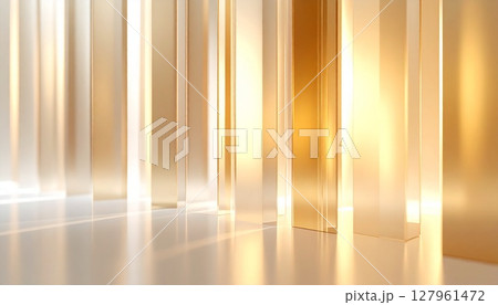 光が差し込む金色の抽象的な縦型構造の背景 127961472