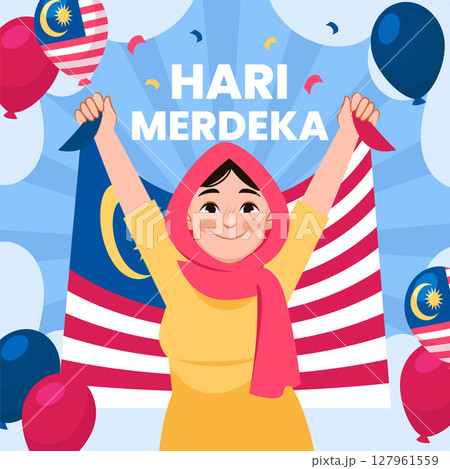 Hari Merdeka Original Flat Illustration 127961559