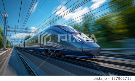 Train zips through the countryside 127961713
