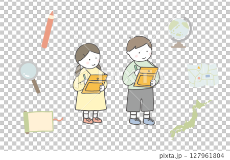 兒童參與社會研究實地考察的插圖社會研究資料集 127961804