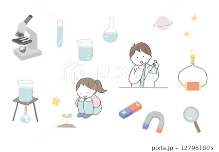 学校で理科の勉強をする子どもたち　実験の素材セット 127961805