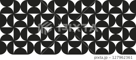 Abstract bauhaus seamless pattern. Half circle shapes background. Monochrome geometric simple art design. Black texture in bauhaus style. Vintage mosaic seamless pattern. Vector illustration 127962361