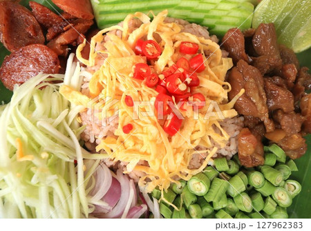 Fried rice with Shrimp paste, Thai style food. Thailand s national dishes. 127962383