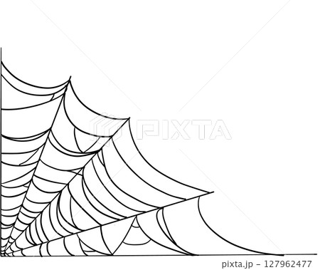 Spiderweb corner line border, gothic scary hanging net frame. Simple spooky halloween decoration. Cobweb spider trap. 127962477