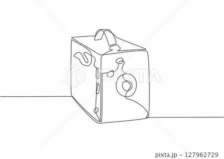 Single continuous line drawing pinhole camera. With a strap made of genuine leather. Adds a classic and elegant impression. Vintage. World Pinhole Photography Day. One line design vector illustration Single continuous line drawing pinhole camera. With a strap made of genuine leather. Adds a classic and elegant impression. Vintage. World Pinhole Photography Day. One line design vector illustration 127962729