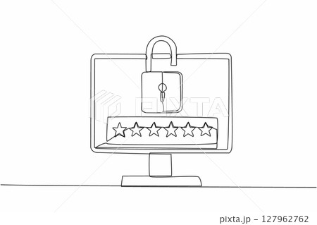 Single continuous line drawing monitor with...のイラスト素材 [127962762] - PIXTA