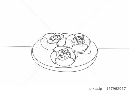 Single one line drawing 3 raspberry popovers on round wooden cutting board. Fresh from the oven. Sweet and sour refreshing. National Raspberry Popover Day. Continuous line design graphic illustration Single one line drawing 3 raspberry popovers on round wooden cutting board. Fresh from the oven. Sweet and sour refreshing. National Raspberry Popover Day. Continuous line design graphic illustration 127962937