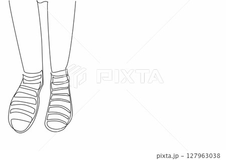 Single one line drawing different stripes between right and left. Comfort comes first, differences are a matter of taste. Colorful socks. Anti Bullying Day. Continuous line design graphic illustration 127963038