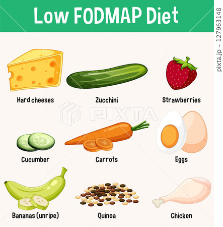Low FODMAP Diet Food Illustration Guide Low FODMAP Diet Food Illustration Guide 127963148