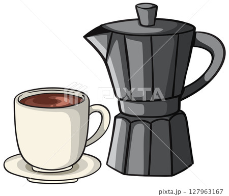 Coffee Cup and Moka Pot Vector Illustration Coffee Cup and Moka Pot Vector Illustration 127963167