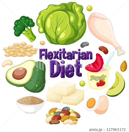 Colorful Flexitarian Diet Food Illustration 127963172