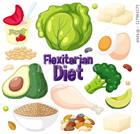 Colorful Flexitarian Diet Food Illustration 127963173