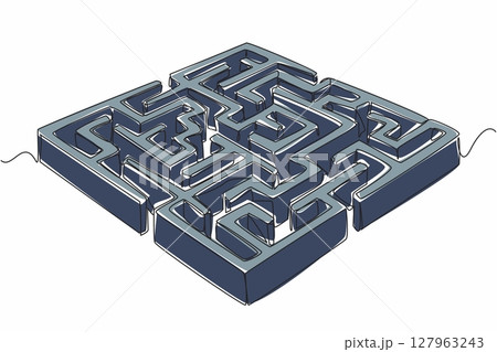 Continuous one line drawing wall labyrinth with several entrances and exits. Full of twists and turns. Calm the mind to find solution. World Labyrinth Day. Single line draw design vector illustration Continuous one line drawing wall labyrinth with several entrances and exits. Full of twists and turns. Calm the mind to find solution. World Labyrinth Day. Single line draw design vector illustration 127963243