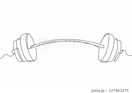 Single continuous line drawing curved barbell. Weight lifting training objects. Exercise builds muscle. The barbell is lifted with both hands. National Fitness Day. One line design vector illustration Single continuous line drawing curved barbell. Weight lifting training objects. Exercise builds muscle. The barbell is lifted with both hands. National Fitness Day. One line design vector illustration 127963275