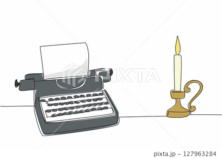Continuous one line drawing a typewriter with...のイラスト素材 [127963284] - PIXTA