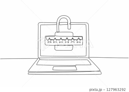 Continuous one line drawing laptop with open padlock logo in the middle of screen. Good information security management. Need password. World Password Day. Single line draw design vector illustration 127963292