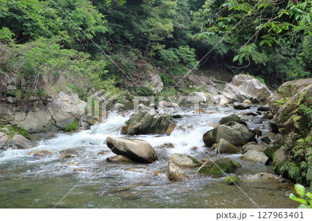 大きな岩の間を流れる川の水 大きな岩の間を流れる川の水 127963401