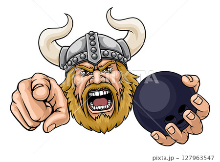 Viking Bowling Ball Sports Team Mascot Man 127963547