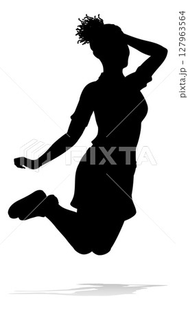 Happy Woman Jumping For Joy Silhouette Person 127963564