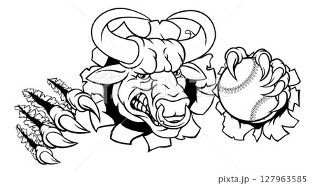 Bull Minotaur Longhorn Cow Baseball Mascot Cartoon Bull Minotaur Longhorn Cow Baseball Mascot Cartoon 127963585