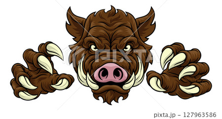Boar Wild Hog Razorback Warthog Pig Sports Mascot 127963586