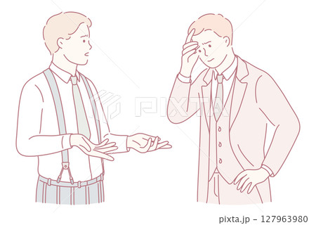 A group of vintage businessmen engaging in a meaningful discussion about important matters A group of vintage businessmen engaging in a meaningful discussion about important matters 127963980
