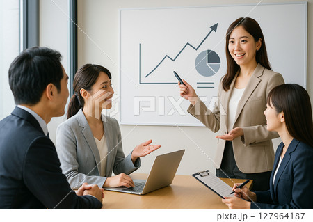プレゼンをするビジネスチーム プレゼンをするビジネスチーム 127964187