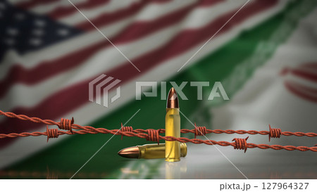 The American and Iran flag for war crisis concept 3d Rendering. The American and Iran flag for war crisis concept 3d Rendering. 127964327